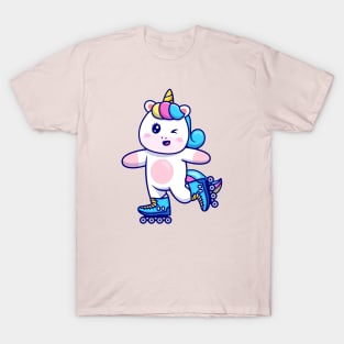 Cute Unicorn Playing Roller Skate Cartoon T-Shirt